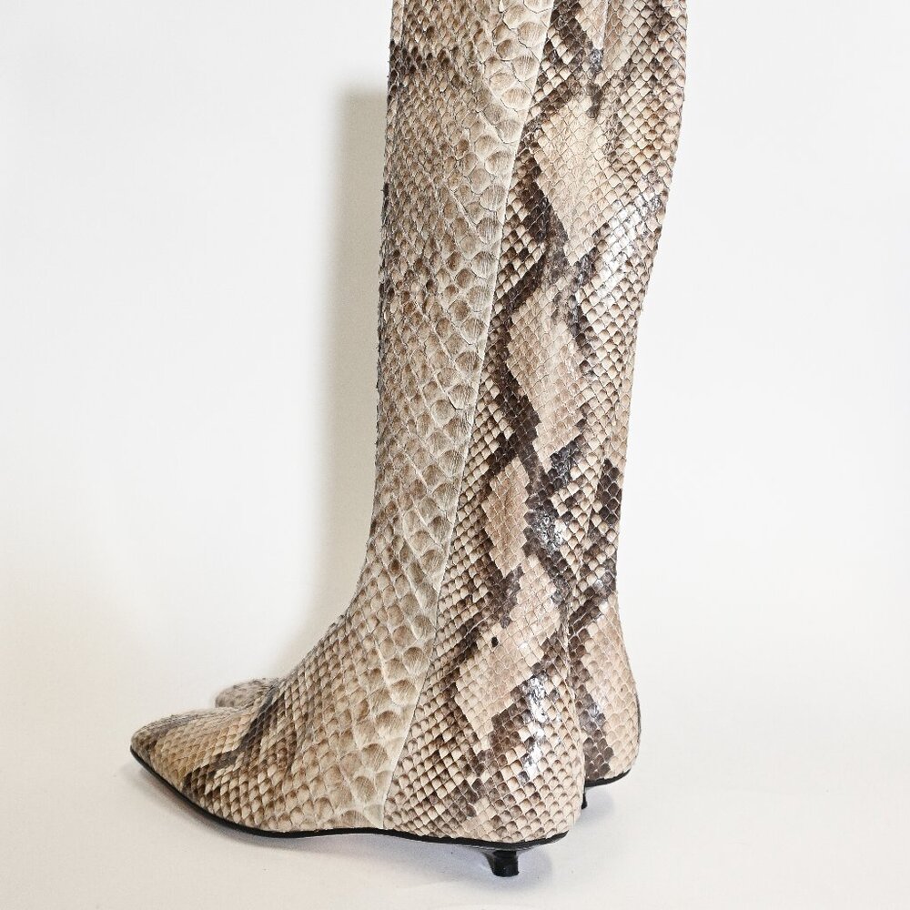 Vintage Christian Lacroix Python-Pattern Knee-High Boots with Kitten Heel - Picture 7 of 11